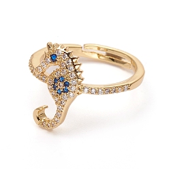 Золотой Регулируемое кольцо из латуни с микропаве и кубическим цирконием, долговечный, морской конек, красочный, золотые, Размер 7, 17 мм