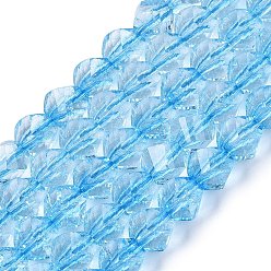 Светло-Голубой Хрустящие прозрачные стеклянные бусины нити, твист, граненые, Небесно-голубой, 7~7.5x7~8x7~8 мм, отверстие : 1.2~1.4 мм, около 51~53 шт / нитка, 14.57~15.35 дюйм (37~39 см)