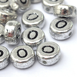 Letter O Plated Acrylic Horizontal Hole Letter Beads, Flat Round, Letter.O, 7x4mm, Hole: 1.3mm, about 3600pcs/500g