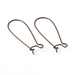 Antique Bronze Brass Hoop Earrings Findings Kidney Ear Wires, Antique Bronze Color, Lead Free, Cadmium Free and Nickel Free, 20~21 Gauge, 33x14x0.7~0.8mm