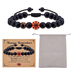 Черный 2шт. браслеты из плетеных бусин из сплава смолы для мужчин и женщин, баскетбол, чёрные, внутренний диаметр: 1-7/8~3-1/8 дюйм (4.7~8 см)