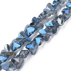 Стально-синий Гальванизируйте прозрачное стекло бисер нитей, гальваническое покрытие, граненые, бабочка, стальной синий, 8x10x6 мм, отверстие : 1 мм, около 95~100 шт / нитка, 27.16~28.74 дюйм (69~73 см)