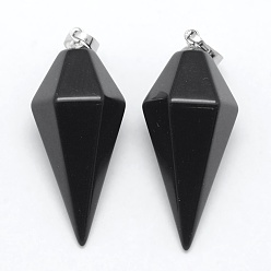 Obsidian Natural Obsidian Pointed Pendants, with Brass Findings, Bullet, Platinum, 38.5x16x14.5mm, Hole: 5x8mm