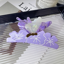 Средний Фиолетовый Заколки для волос в форме когтей из ацетата целлюлозы, цветок с бабочкой, средне фиолетовый, 50x100 мм