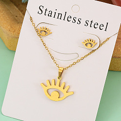 Eye Ожерелье с подвеской из нержавеющей стали и серьга-гвоздик, золотые, глаз, 10x7 мм и 420 мм