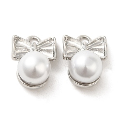 Platinum ABS Pearl Pendants, with Rack Plating Alloy Findings, Bowknot, Platinum, 18.5x13.5x11mm, Hole: 2.4mm