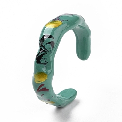 Medium Aquamarine Brass Enamel Open Cuff Ring for Women, Medium Aquamarine, 3.5~6mm, US Size 6(16.5mm)