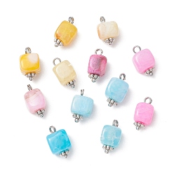 Античное Серебро Подвески-кубы из окрашенного натурального агата, с петлями из сплава в тибетском стиле, разноцветные, античное серебро, 13x7x7.5 мм, отверстие : 2 мм