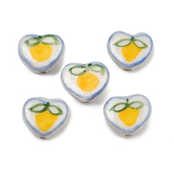 Желтый Фарфоровые бусины ручной работы, сердце и манго, пастельный фарфор, желтые, 12~13x14.5~15x6.5~7 мм, отверстие : 1.8 мм