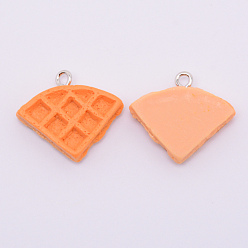 Коралловый Подвески из смолы, с платиновыми железными петлями, имитация еды, треугольный хлеб, коралл, 20.5x22.5x5.5 мм, отверстия: 1.5 mm, 10 шт / пакет