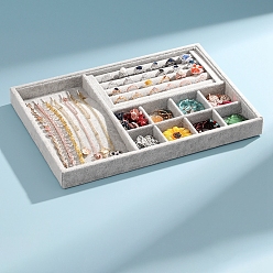 Серый Бархатные подносы для ювелирных изделий, органайзер для ювелирных изделий держатель для кольца, серьги, ожерелья, браслета, хранения, прямоугольные, серые, 35x24x3 см