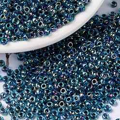 (RR339) Blue Lined Aqua AB MIYUKI Round Rocailles Beads, Japanese Seed Beads, 8/0, (RR339) Blue Lined Aqua AB, 8/0, 3mm, Hole: 1mm, about 19000~20500pcs/pound