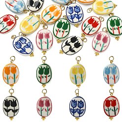 (52) Непрозрачная лаванда 16шт 8цвета фарфоровые подвески ручной работы, овальные с цветком, с 304 фурнитурой из нержавеющей стали, разноцветные, 30 мм, 2 шт / цвет
