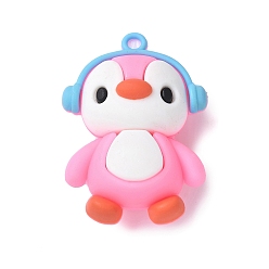 Pink Пластиковые подвески из пвх, пингвин с наушниками, розовые, 49x35x22 мм, отверстие : 3 мм