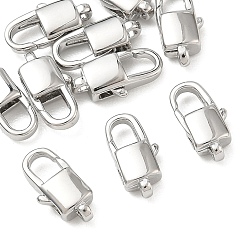 Platinum SHEGRACE Brass Lobster Claw Clasps, Square, Cadmium Free & Lead Free & Nickel Free, Platinum, 11x6x3.2mm, Hole: 1mm