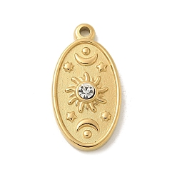 Золотой 304 из нержавеющей стали горный хрусталь подвески, овальные, солнце, золотые, 25.5x13x4 мм, отверстие : 2 мм