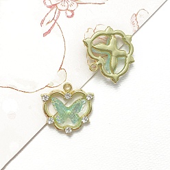 Средний Аквамарин Подвески из золотого сплава в форме бабочки, с голограммой из смолы и смоляными стразами, для ювелирных украшений своими руками, средний аквамарин, 17x17 мм