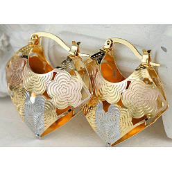 Многоцветный Серьги-кольца из латуни с цветком, многоцветные, 30 мм