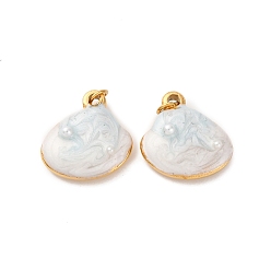 Белый 304 из нержавеющей стали шармы эмали, с соединительным кольцом и имитацией жемчужины из АБС-пластика, ионное покрытие (ip), шарм в форме ракушки, реальный 18 k позолоченный, белые, 14.5x13.5x6 мм, отверстие : 2.5 мм