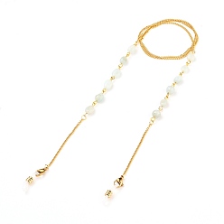 Амазонит 304 цепочки для очков из нержавеющей стали, шейный ремешок для очков, с натуральным амазонитом, застежки-клешни и резиновые петли на концах, золотые, 27.95 дюйм (71 см)