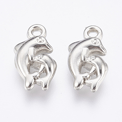Platinum CCB Plastic Pendants, Two Dolphins, Platinum, 19x11x5mm, Hole: 1.8mm