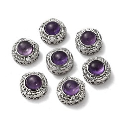 Плоский Круглый Латунные многорядные звенья из натурального аметиста, платина, плоско-круглые, 15x8.5 мм, отверстие : 1.8 мм