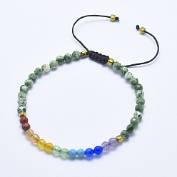 Jade Natürliche Jade geflochtene Perlenarmbänder, mit gemischtem Edelstein und Nylonschnur, facettiert, 2-1/4 Zoll (5.7cm)~3-1/4 Zoll (8.3cm)