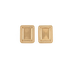 Golden Ion Plating(IP) 304 Stainless Steel Stud Earring Findings, Earring Setting for Enamel, with Ear Nuts, Rectangle, Golden, 15x12.5mm, Pin: 0.7mm, Tray: 10x7mm