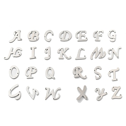 Letter A~Z Non-Tarnish 304 Stainless Steel Links Connectors, Initial Letter, Letter A~Z, 15~20x7~19x1.5mm, Hole: 0.9mm, 26 letters/set