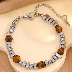 Terre De Sienne Bracelets en acier inoxydable et perles acryliques pour hommes, couleur inox, Sienna, 304 pouce (7.28 cm)