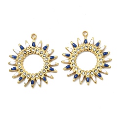 Морской Синий 304 нержавеющей стальной эмали подвески, солнечные чары, со стразами, вакуумное покрытие pvd, реальный 18 k позолоченный, Marine Blue, 23x20.5x2 мм, отверстие : 1.4 мм