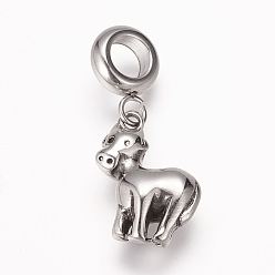 (461) Высокий Металлик Виноград 304 подвесные европейские подвески из нержавеющей стали, Подвески с большими отверстиями, античное серебро, Китайские знаки, крупный рогатый скот, 26 мм, отверстие : 5 мм, Кулон : 16x13x5.5 мм