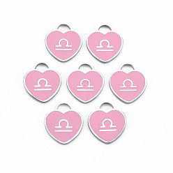 Весы 304 подвески из нержавеющей стали, с эмалью, сердце с 12 созвездиями, Весы, 16.5x14.5x1.5 мм, отверстие : 3x3.5 мм