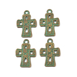 Cross Сплавочные подвески тибетского стиля, античная бронза и зеленая патина, крестик, 22x15.5x1.5 мм, отверстие : 1.8 мм