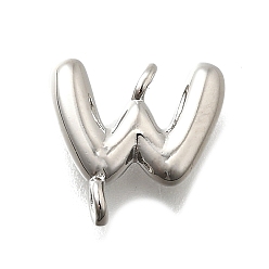 Letter W Подвески из латуни, без свинца и без кадмия, долговечный, стойки покрытие, платина, Буква W, 10x10.5x2.5 мм, отверстие : 1 мм