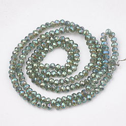 Cadet Blue Electroplate Transparent Glass Beads Strands, Faceted, Rondelle, Cadet Blue, 2~2.5x1~1.5mm, Hole: 0.5mm, about 165~170pcs/strand, 11.81 inch~12.20 inch(30~31cm)