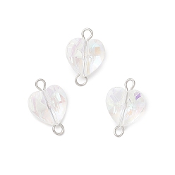 Нержавеющая Сталь Цвет Граненые прозрачные стеклянные подвески-коннекторы, сердечные ссылки, с 304 двойными петлями из нержавеющей стали, цвет нержавеющей стали, 15.5x10x6.5 мм, отверстия : 2 mm и 1.8 мм