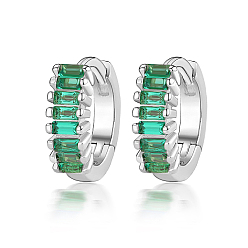 Средний Морско-зеленый Серьги-кольца с кубическим цирконием, женские серьги из стерлингового серебра 925 с родиевым покрытием, с печатью s925, платина, средний морской зеленый, 10x3 мм