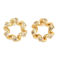 Настоящее золото 18K Витые латунные прозрачные кубические циркониевые бусины, европейские бусины, цветочные большое отверстие бусы, без кадмия и без свинца, стойки покрытие, долговечный, реальный 18 k позолоченный, 10x3 мм, отверстие : 5 мм