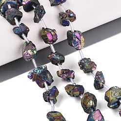 Rainbow Plated Electroplate Raw Rough Natural Amethyst Beads Strands, Nuggets, with Plastic Tube Beads, Rainbow Plated, 4~21x7~16x4~13mm, Hole: 1~1.2mm, about 23~25pcs/strand, 15.35~16.54 inch(39~42cm)