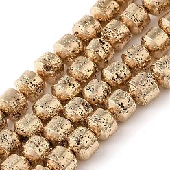 Светло-Золотое Покрытие Гальванические бусины из натуральной лавы, колонка, свет позолоченные, 6x6 мм, отверстие : 1.2 мм, около 62 шт / нитка, 15.75 дюйм (40 см)