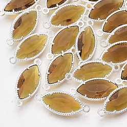 (932FM) Темно-синий аква-матовый с подкладкой Стеклянные ссылки, с посеребренными выводами из экологически чистого сплава, граненые, лошадиный глаз , темно-золотистые, 21x9x4 мм, отверстие : 1.2 мм