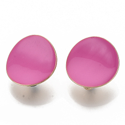 Камелия Серьги-гвоздики из позолоченного железа, с эмалью и петлей, плоско-круглые, без кадмия, без никеля и без свинца, камелия, 20.5 мм, отверстие : 4 мм, штифты : 0.9 мм