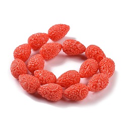 Оранжево-Красный Окрашенные синтетические кораллы в форме капли резные бусы из бутонов, оранжево-красный, 21x14x14 мм, отверстие : 1 мм, около 16 шт / нитка, 13 дюйм