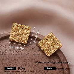 Golden 304 Stainless Steel Stud Earrings for Women, Square, Golden, 19x19mm