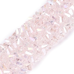 Misty Rose Electroplate Transparent Glass Beads Strands, Triangle, Faceted, AB Color Plated, Misty Rose, 2~3x3~3.5x3~3.5mm, Hole: 0.7~0.9mm, about 122~136pcs/strand, 10.43~11.61 inch(26.5~29.5cm)
