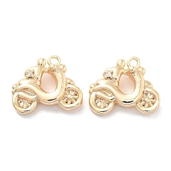 Настоящее золото 18K Латунные микропаве прозрачные кубические циркониевые подвески, мотоцикл, реальный 18 k позолоченный, 12.5x15.5x6 мм, отверстие : 1.4 мм