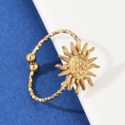 Золотой 304 открытые манжеты из нержавеющей стали, солнце, золотые, 13.5x13.5 мм, размер США 8 1/2 (18.5 мм)