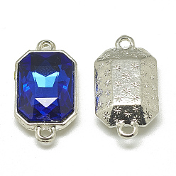 Королевский синий Соединители звеньев сплава стекла, граненые, прямоугольник восьмиугольник, платина, королевский синий, 21x12x5.5 мм, отверстие : 1.5 мм