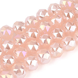 Темный Лосось Нити из круглых бусин из искусственного нефрита с цветным покрытием, граненые, темный лосось, 7.5~8.5x7~7.5 мм, отверстие : 1.2~1.6 мм, около 25~26 шт / нитка, 6.89~7.48'' (17.5~19 см)